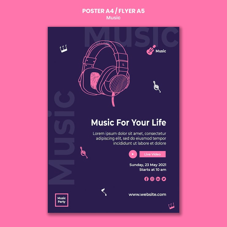 Gratis PSD vertikal plakat for musikkfest