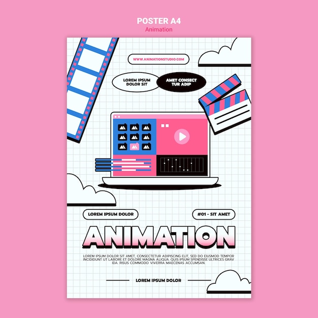 Gratis PSD vertikal plakat til computeranimation
