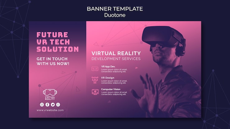 Gratis PSD virtual reality banner-skabelon i duotone