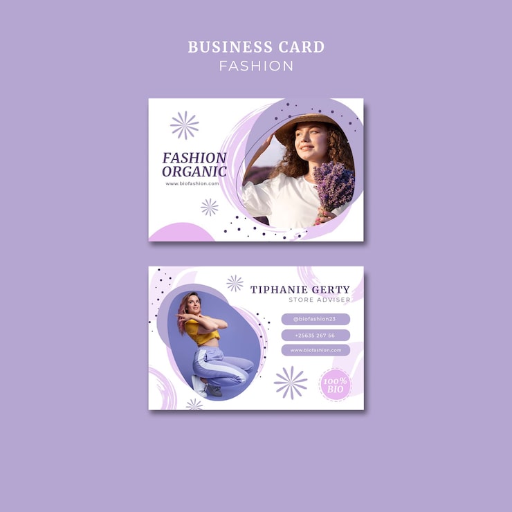 Gratis PSD visitkort med digital lavendel i platt design