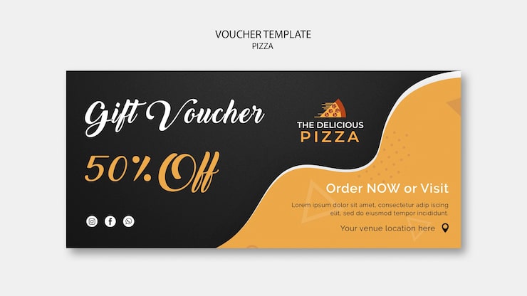 Gratis PSD voucher pizza skabelon 50% rabat