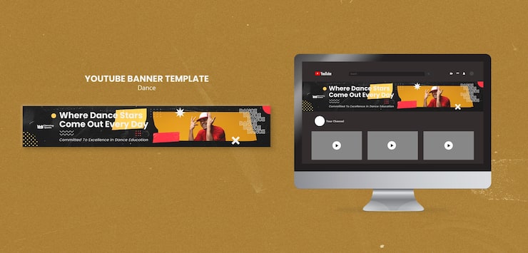 Gratis PSD youtube-banner mall för dansstudio kurser
