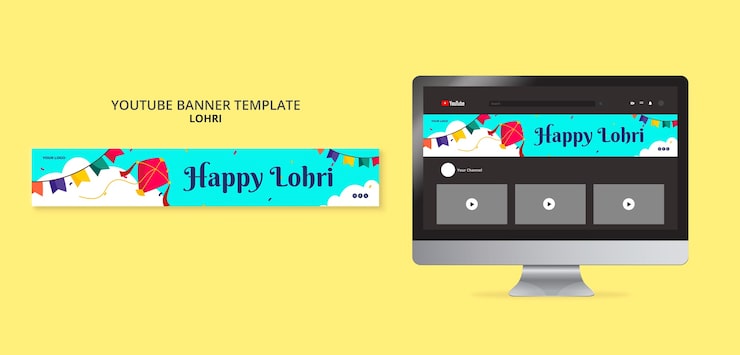 Gratis PSD youtube-banner skabelon til lohri-fest