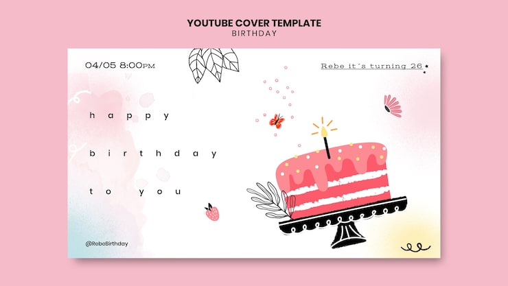 Gratis PSD youtube cover skabelon til fødselsdagsfest