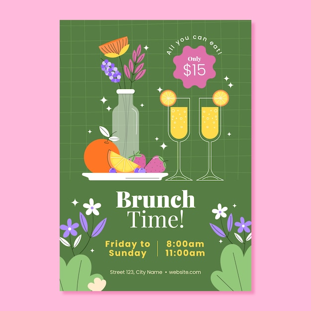 Gratis Vektor affisch för platt designfrukostbrunch