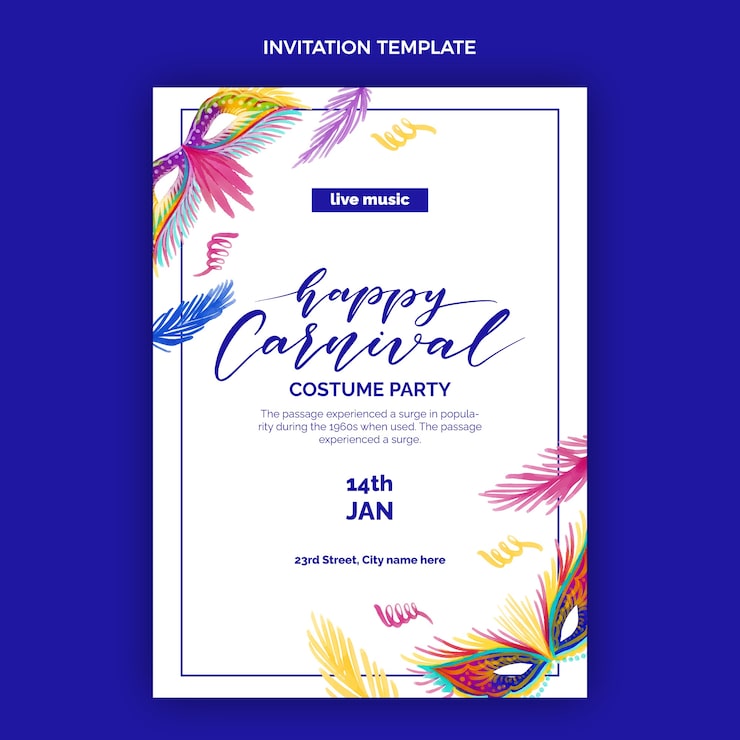 Gratis Vektor akvarel karneval invitations skabelon
