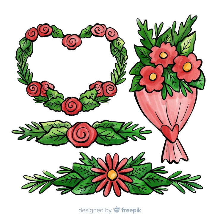 Gratis Vektor alla hjärtans dag blomkollektion