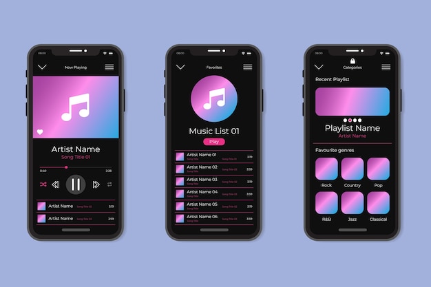 Gratis Vektor app-interfacedesign til musikafspiller