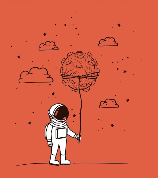 Gratis Vektor astronaut tegner med asteroide