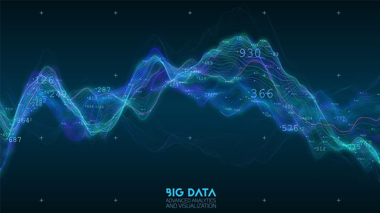 Gratis Vektor big data blå bølgevisualisering. visuel datakompleksitet.
