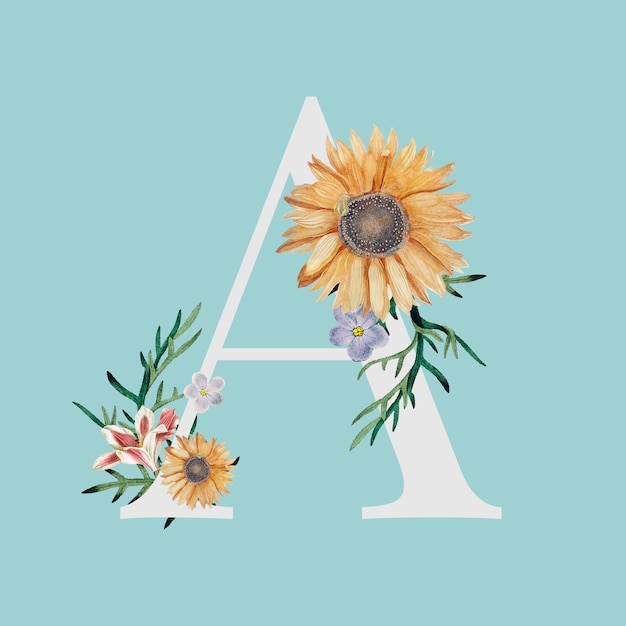 Gratis Vektor bokstaven a med blommor