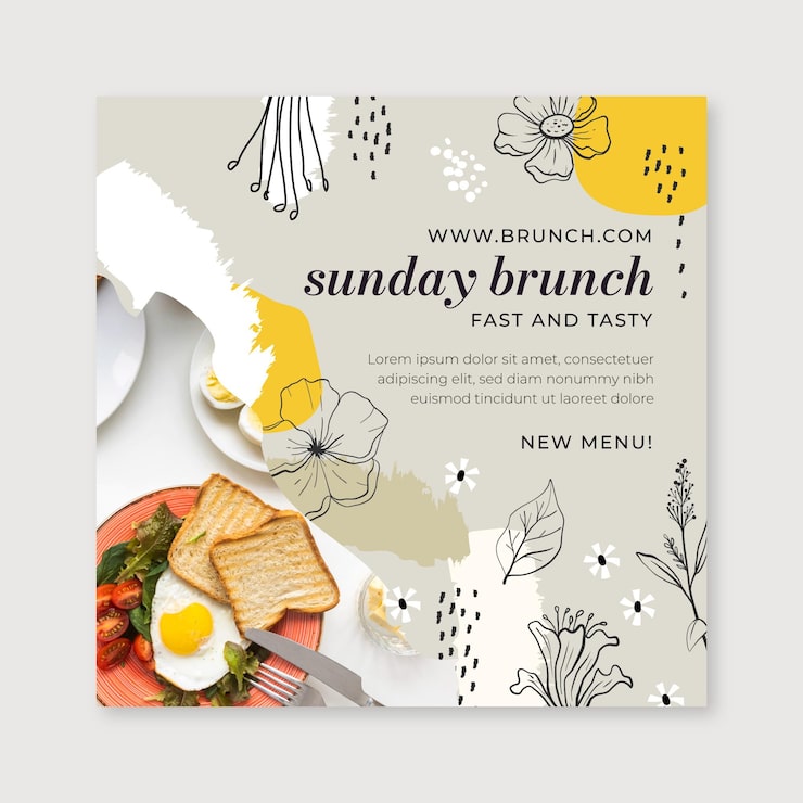Gratis Vektor brunch flyerskabelon med foto