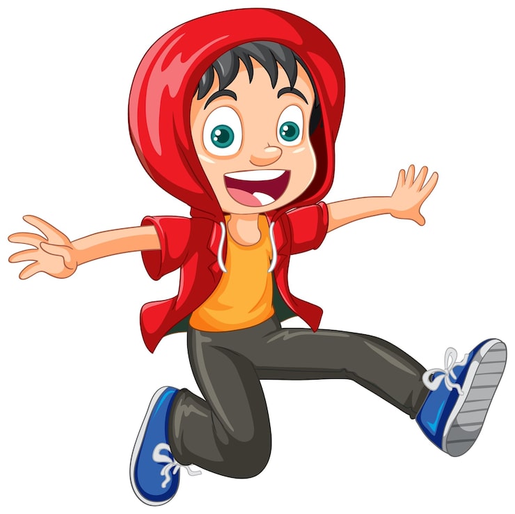 Gratis Vektor cartoonfigur af bydreng i hættetrøje, der hopper