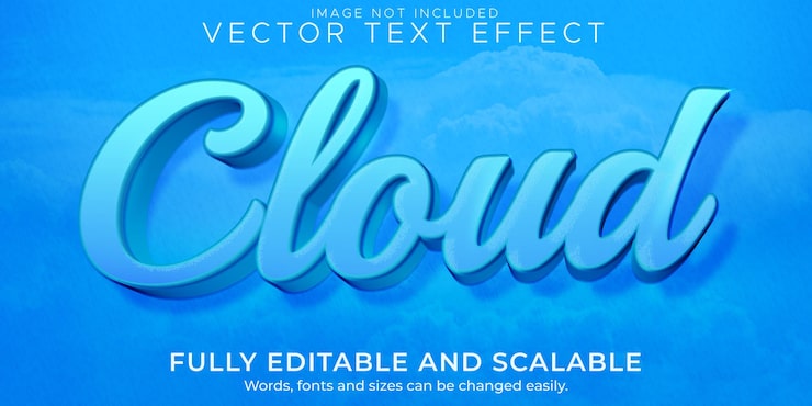 Gratis Vektor cloud blue teksteffekt, redigerbar luft- og himmeltekststil