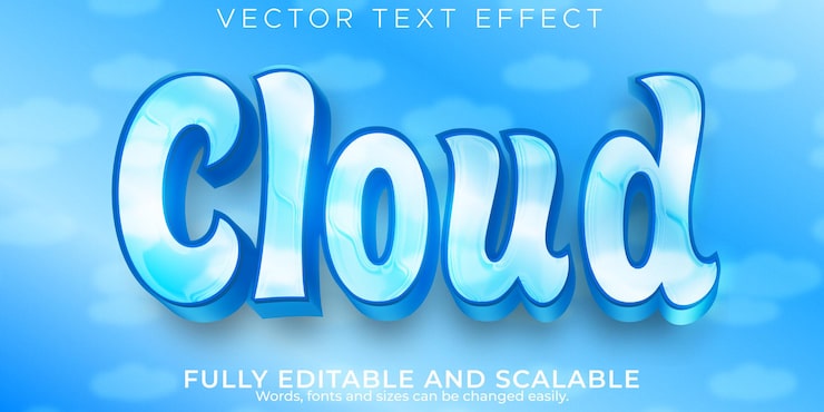 Gratis Vektor cloud sky teksteffekt, redigerbar blød og tegneserie tekststil