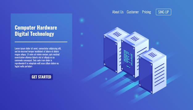 Gratis Vektor computerhardware, serverrum, rack, digital teknologi, datacenter