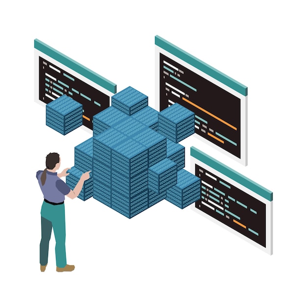 Gratis Vektor cube programmering isometrisk komposition