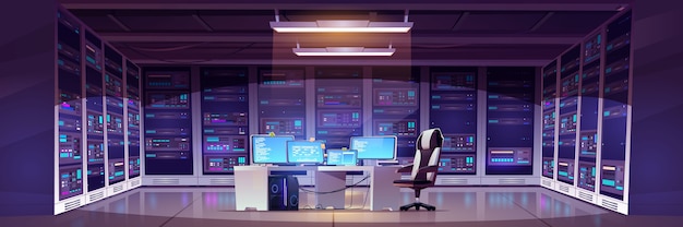 Gratis Vektor datacenter rum med server hardware