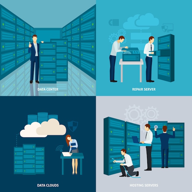 Gratis Vektor datacenter sæt