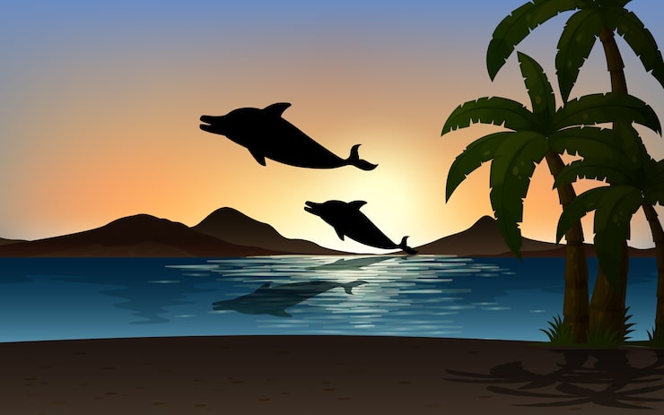 Gratis Vektor delfin i silhuet af natur