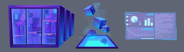 Gratis Vektor digital dataanalyse dashboard serverrum