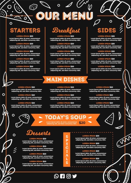 Gratis Vektor digital restaurantmenu