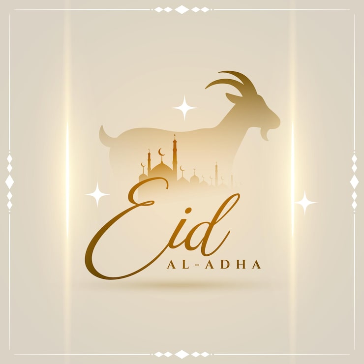 Gratis Vektor elegant eid al-adha inbjudningsbakgrund med getsilhuett