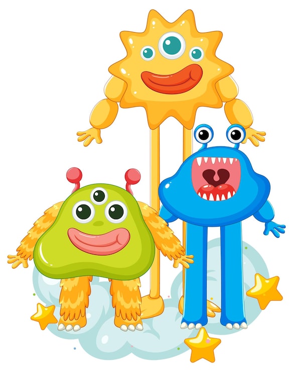 Gratis Vektor färgglad grupp med tecknade monster