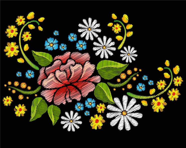 Gratis Vektor farverige blomster i broderistil