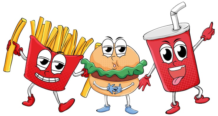Gratis Vektor fastfood sæt med glad ansigt