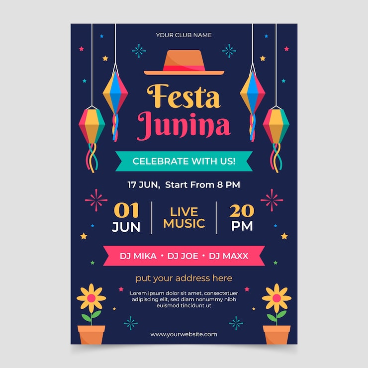 Gratis Vektor flad design festas juninas plakat skabelon