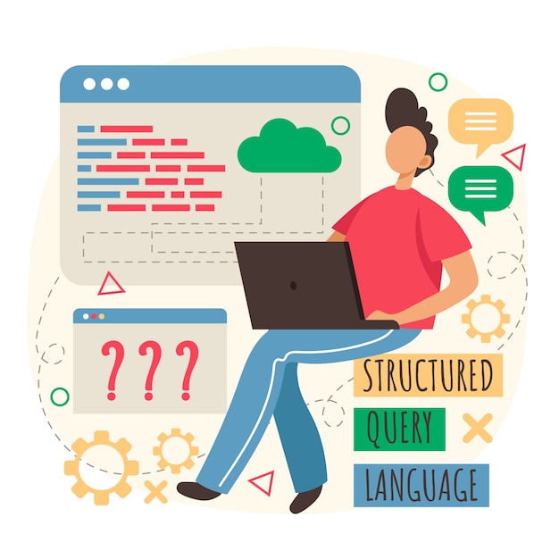 Gratis Vektor flad design sql-illustration