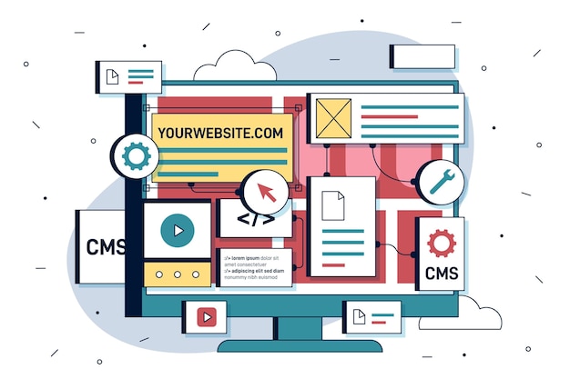 Gratis Vektor flad illustration af content management system