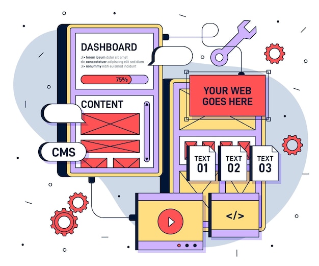 Gratis Vektor flad illustration af content management system