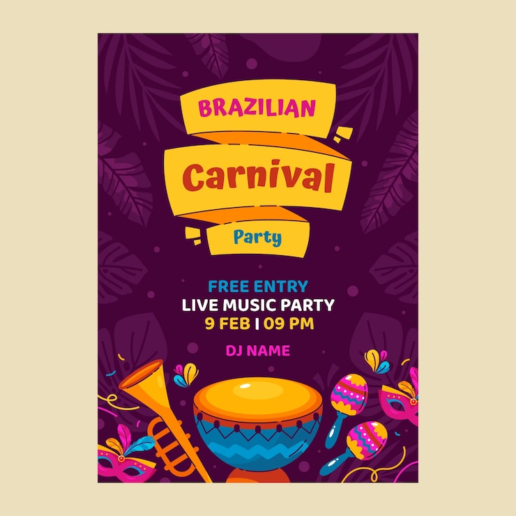 Gratis Vektor flad lodret plakatskabelon til brasiliansk karnevalsfest