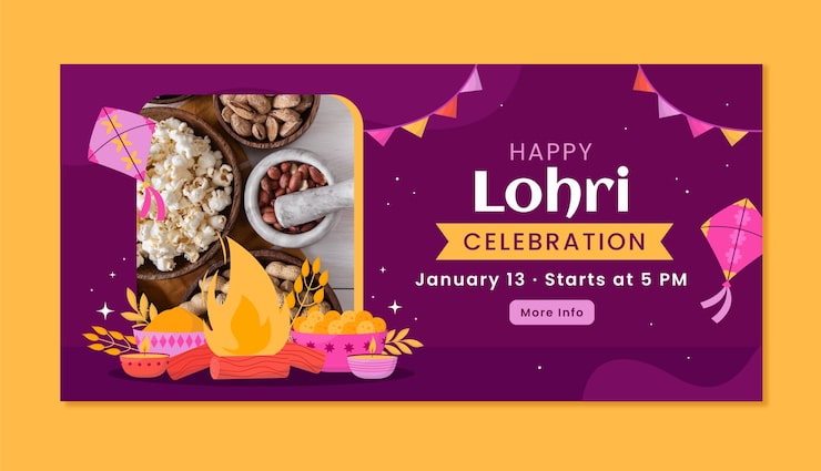 Gratis Vektor flad vandret bannerskabelon til lohri festivalfejring