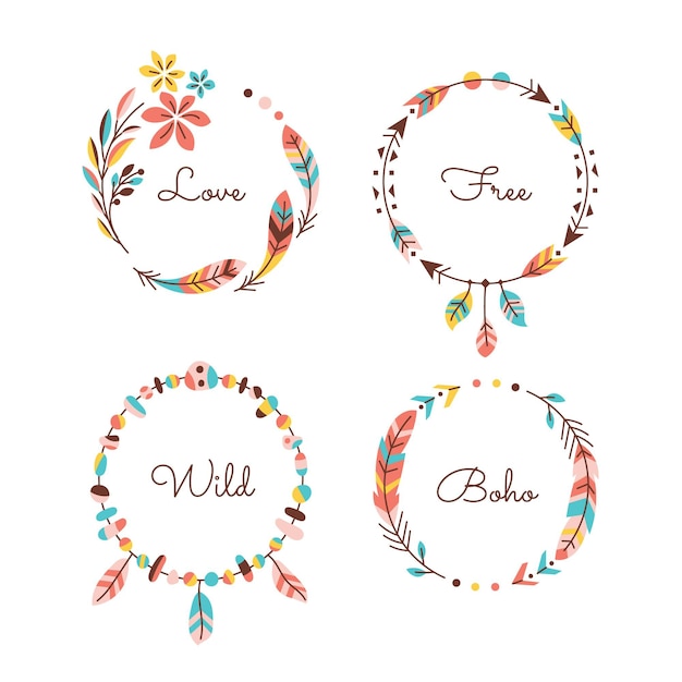 Gratis Vektor fladt design boho ramme pakke