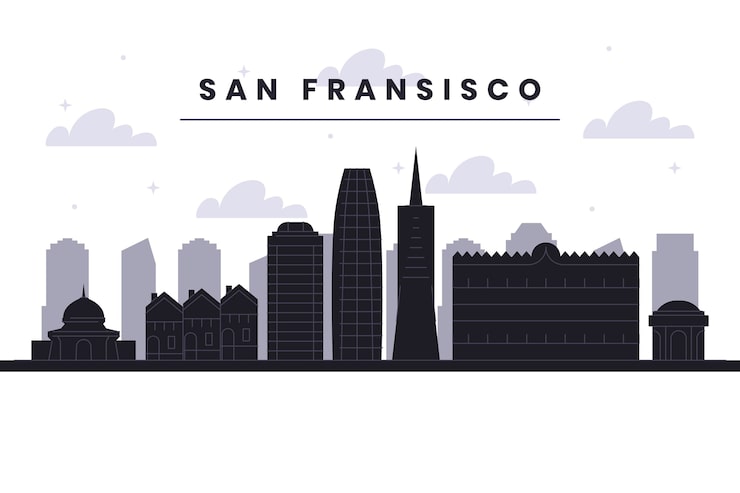 Gratis Vektor fladt design san francisco skyline silhuet
