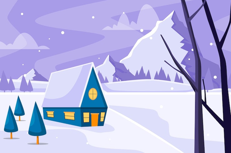 Gratis Vektor flat illustration av vinterlandskap