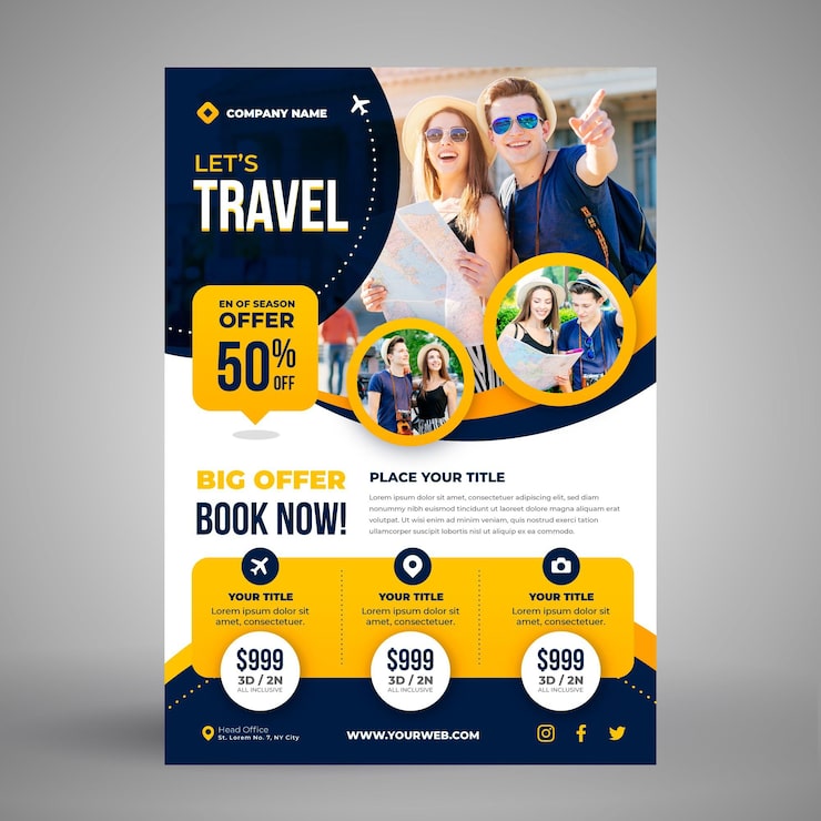Gratis Vektor flyer-skabelon til rejsesalg