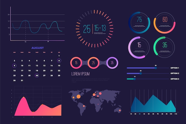 Gratis Vektor forretnings dashboard elementsamling