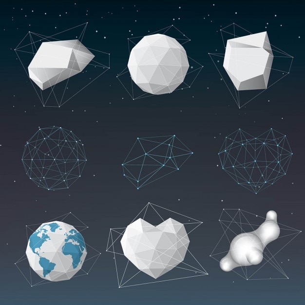 Gratis Vektor forskellige polygonale objekter 3d