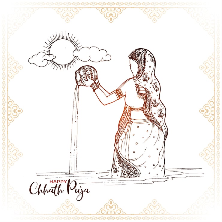 Gratis Vektor glad chhath puja indisk festival hälsningsbakgrund