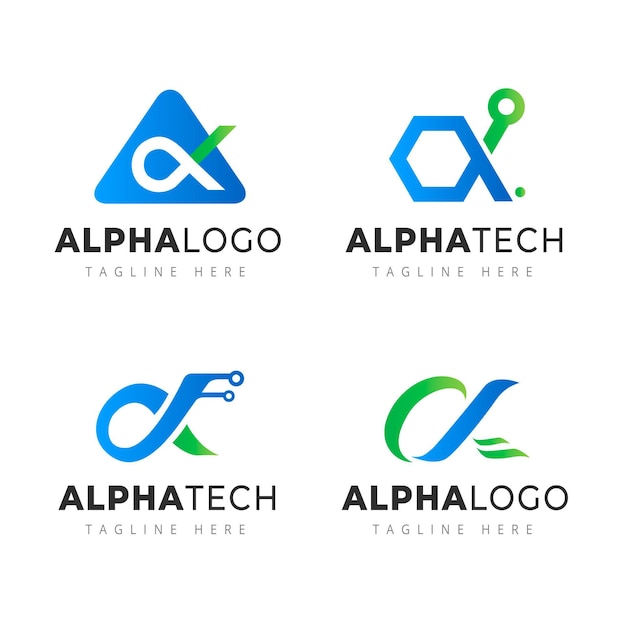 Gratis Vektor gradient alfa logotyp mall kollektion