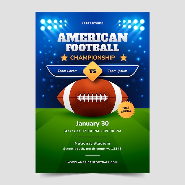 Gratis Vektor gradient amerikansk fotbollsmästerskap vertikal affischmall
