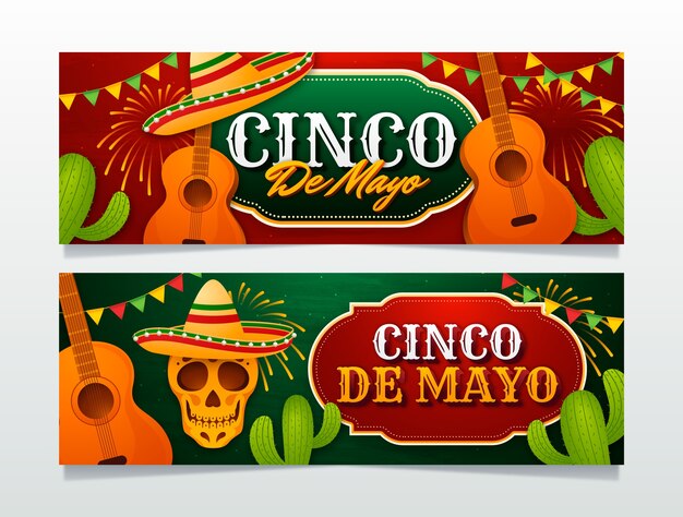 Gratis Vektor gradient cinco de mayo horisontella banners pack