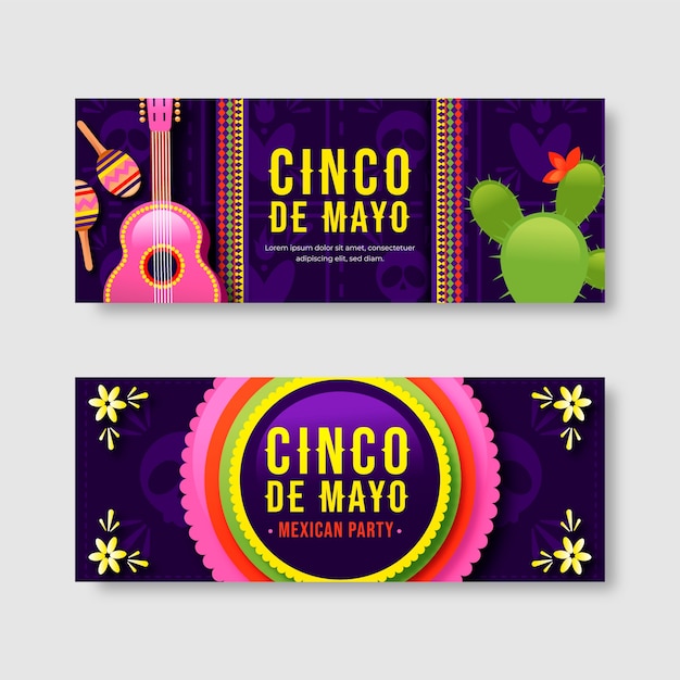 Gratis Vektor gradient cinco de mayo horisontella banners pack