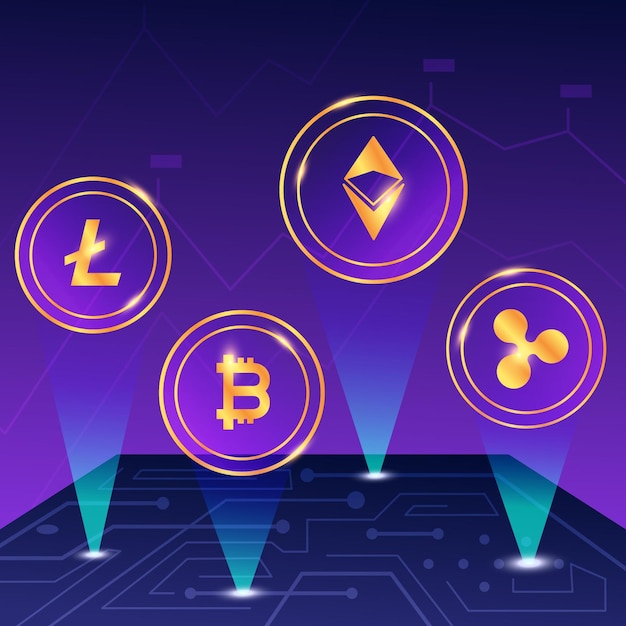 Gratis Vektor gradient kryptovaluta koncept med symboler