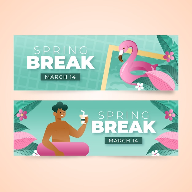 Gratis Vektor gradient spring break horisontale bannere sæt