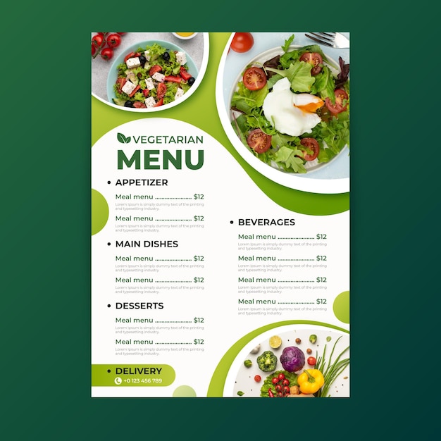 Gratis Vektor gradient vegetarisk mad menuskabelon